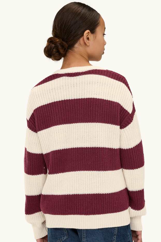 Enfants filles - Pull - à rayures - blanc / rouge foncé
