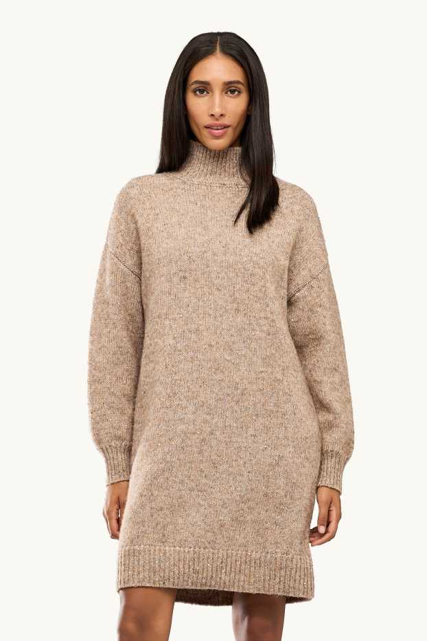 Donna - Vestito in maglia - effetto brillante - marrone chiaro