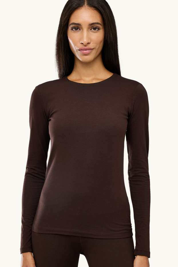Damen - Langarmshirt - Slim Fit - dunkelbraun
