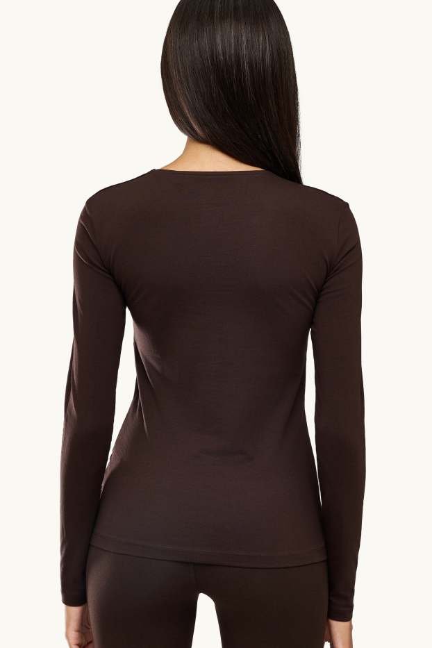 Damen - Langarmshirt - Slim Fit - dunkelbraun