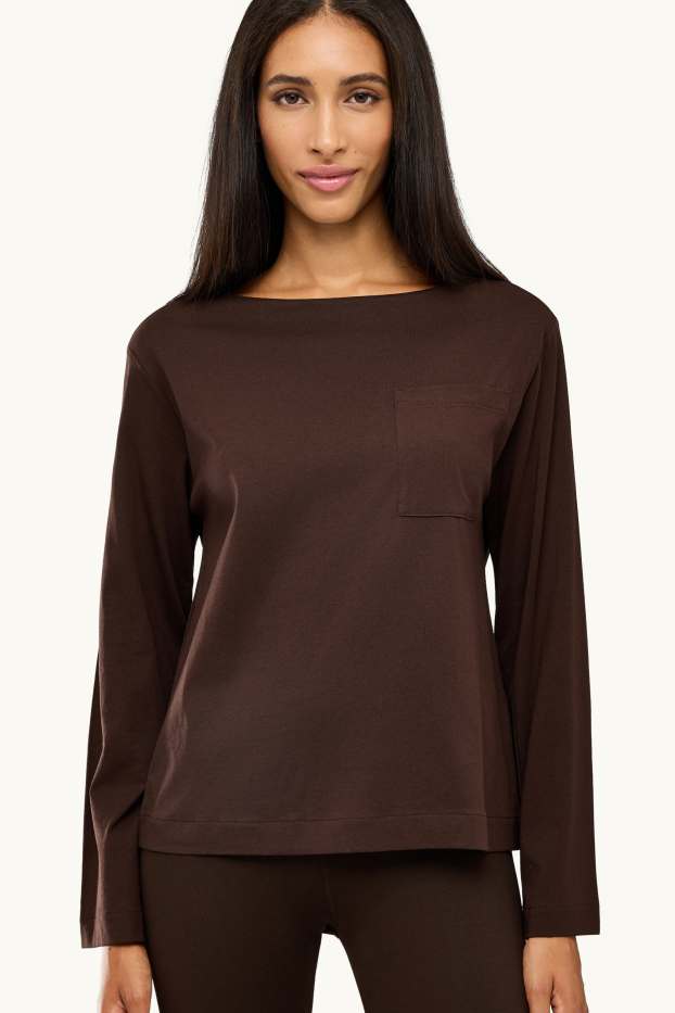 Dames - Longsleeve - relaxed fit - donkerbruin