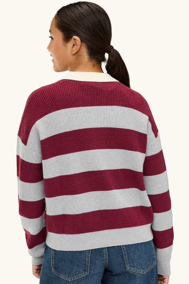 Bambine - Maglione - a righe - grigio / rosso scuro