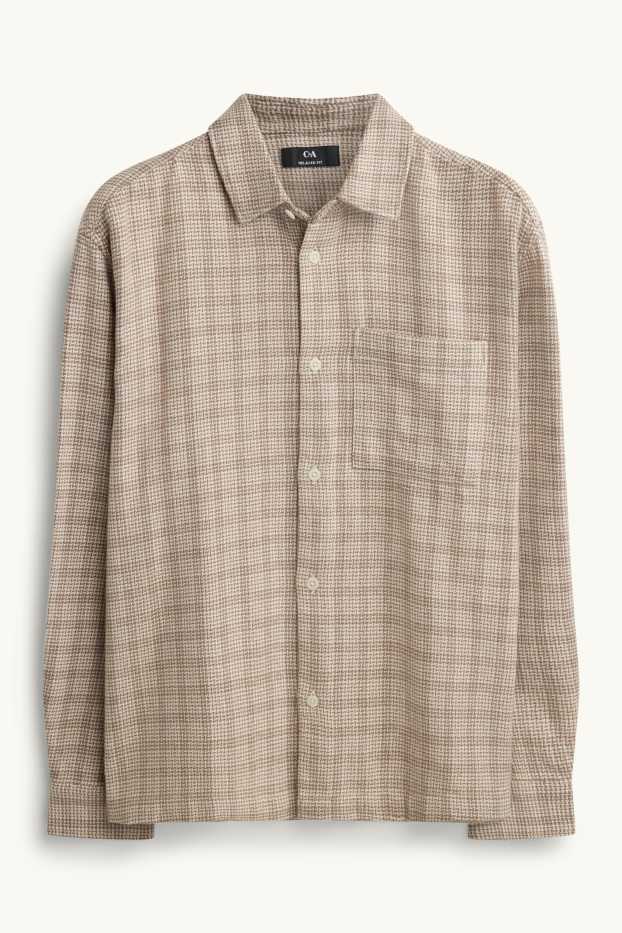 Uomo - Camicia - relaxed fit - collo all'italiana - a quadretti - beige