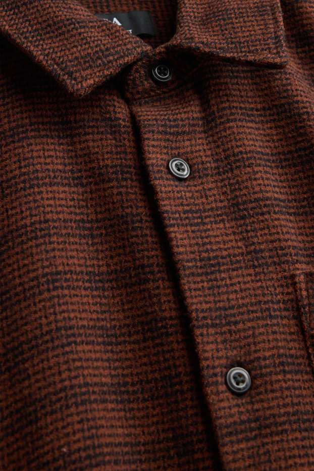 Uomo - Camicia - relaxed fit - collo all'italiana - a quadretti - marrone scuro
