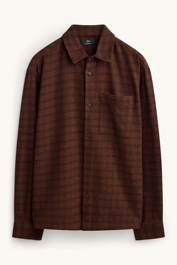 Uomo - Camicia - relaxed fit - collo all'italiana - a quadretti - marrone scuro