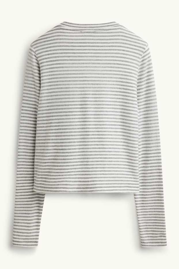Damen - Strickjacke - gestreift - dunkelgrau / hellgrau