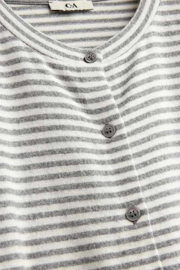 Damen - Strickjacke - gestreift - dunkelgrau / hellgrau