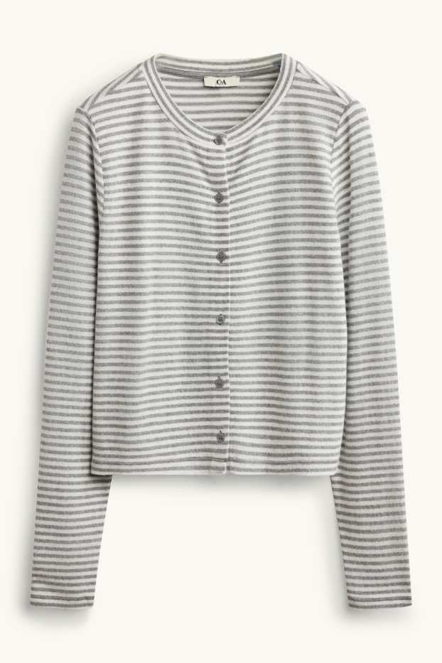 Damen - Strickjacke - gestreift - dunkelgrau / hellgrau