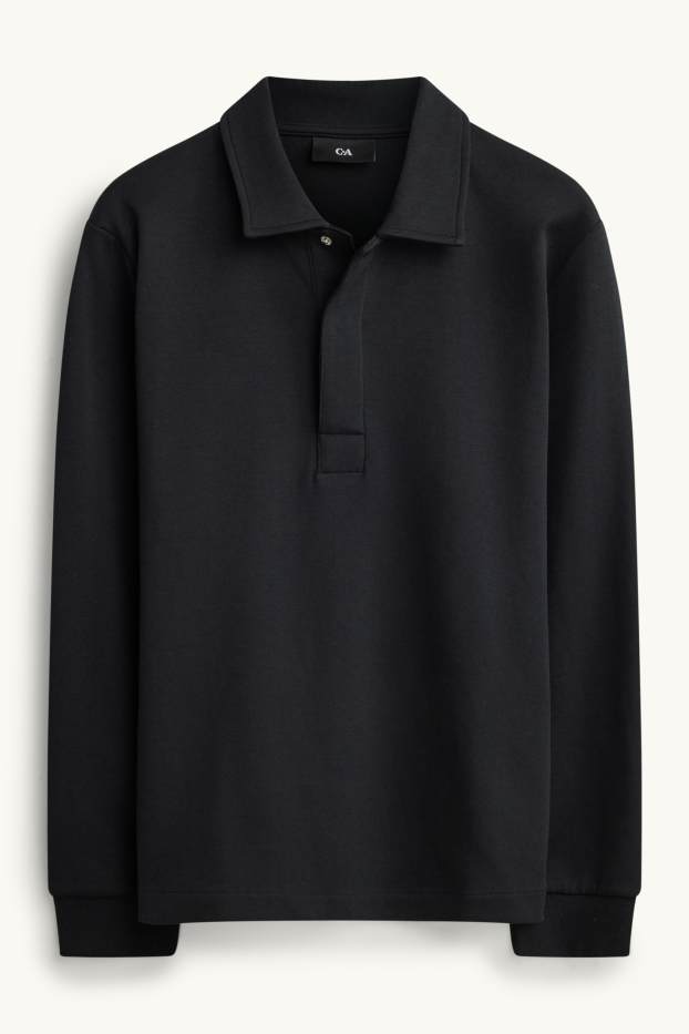 Men - Long sleeve polo shirt - relaxed fit - black