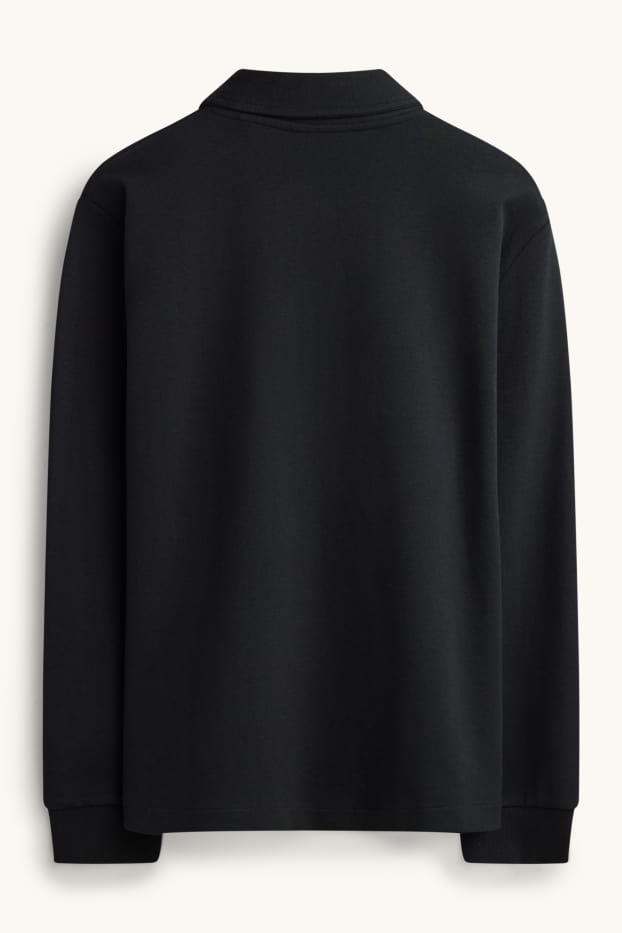 Men - Long sleeve polo shirt - relaxed fit - black