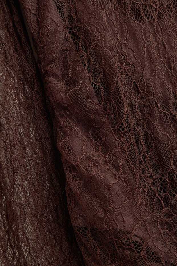 Femei - Tricou cu mânecă lungă din dantelă - slim fit - maro închis