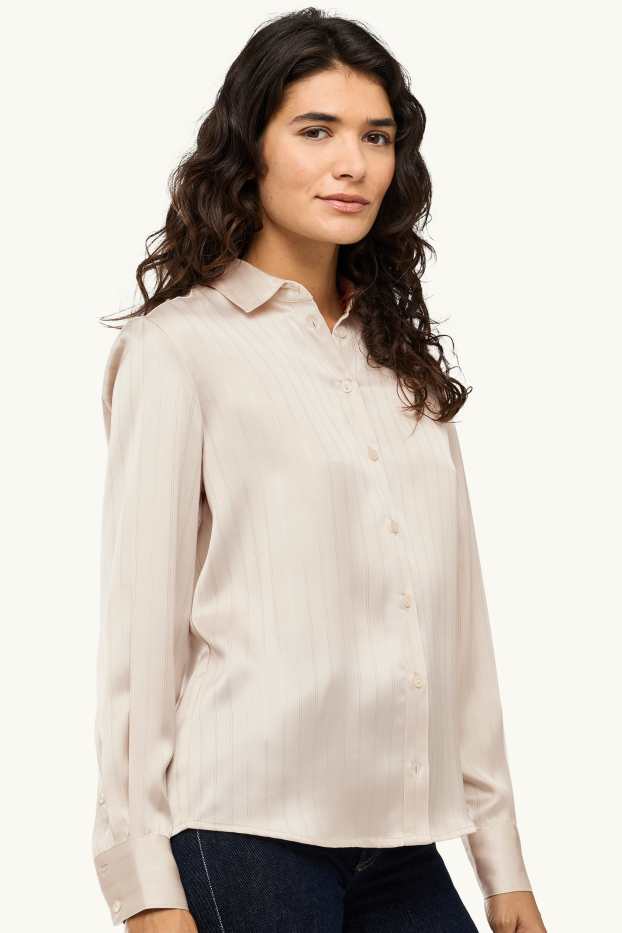 Donna - Camicetta in raso - gessato - bianco crema