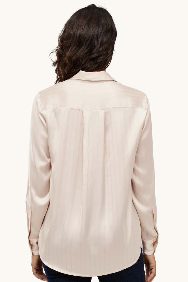Donna - Camicetta in raso - gessato - bianco crema