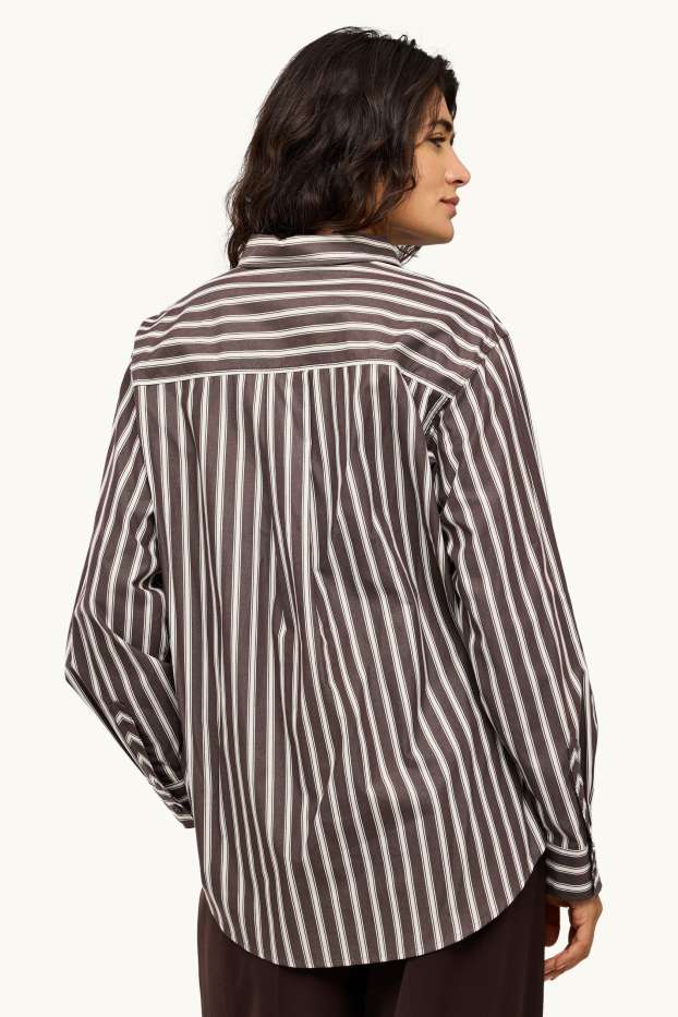 Damen - Hemdbluse - gestreift - braun / cremeweiß