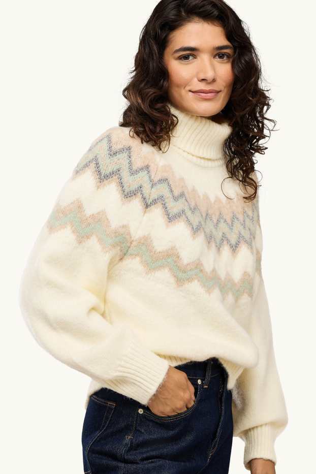 Dames - Coltrui - met patroon - glanseffect - crème wit