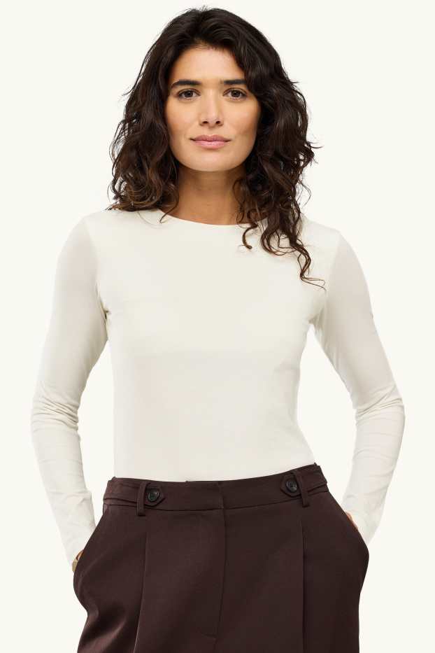 Damen - Langarmshirt - Slim Fit - weiß