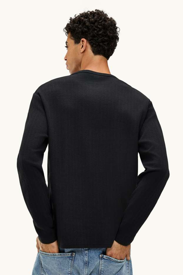 Heren - Longsleeve - relaxed fit - met structuur - zwart