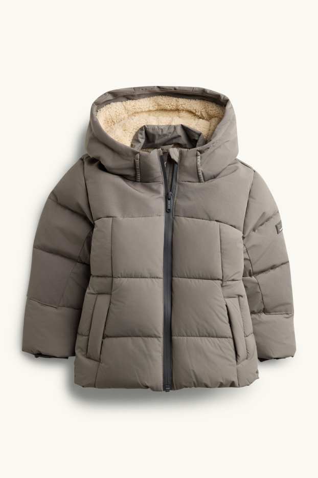 Kinder Buben - Steppjacke mit Kapuze - gefüttert - wasserabweisend - taupe