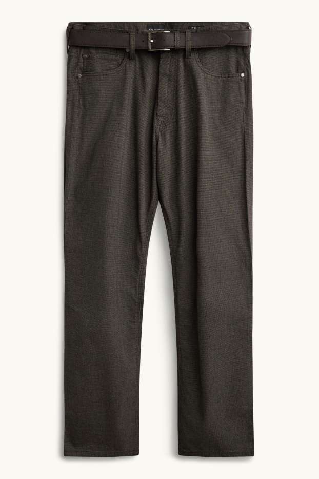 Herren - Hose mit Gürtel - Straight Fit - grau-braun