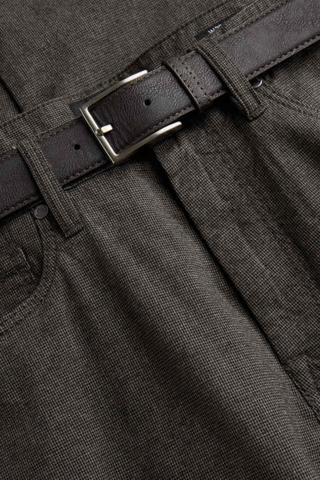 Herren - Hose mit Gürtel - Straight Fit - grau-braun