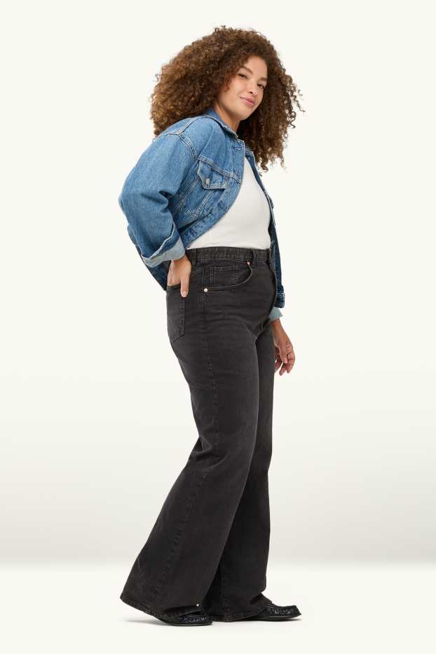 Women - Wide leg jeans - high waist - black