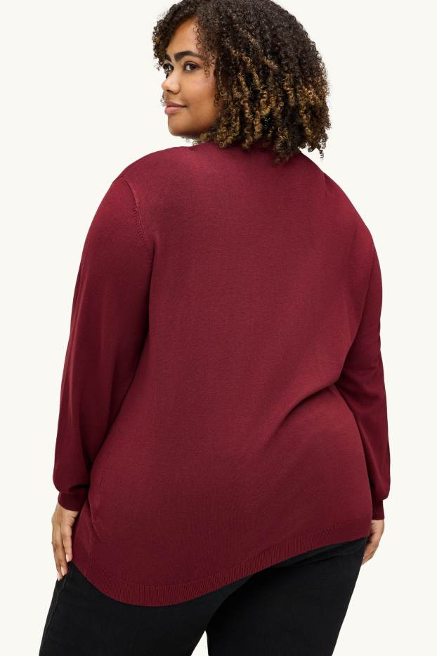 Donna - Maglione in filato lavorato a maglia fine con nodo - bordeaux