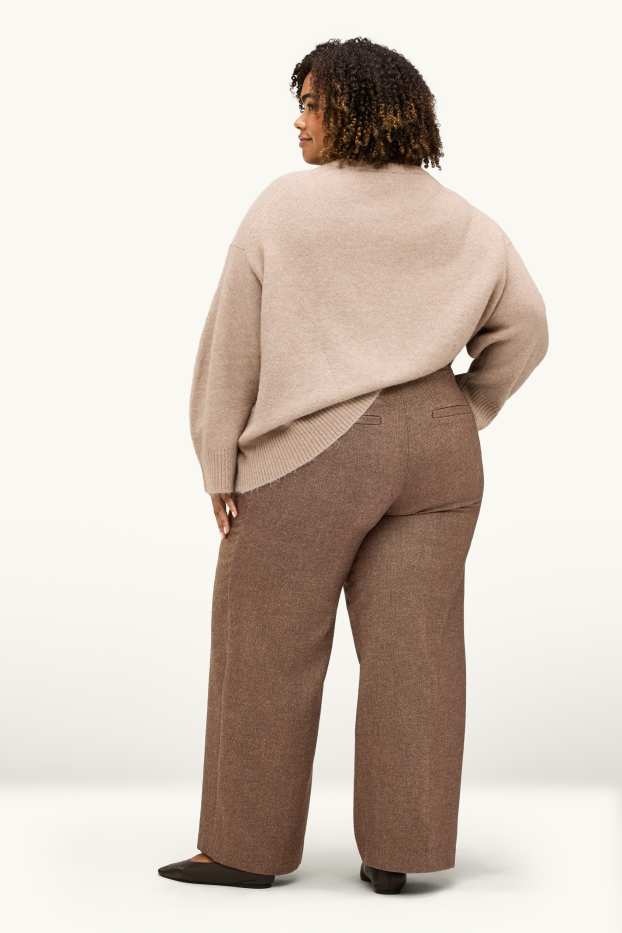 Femmes - Pantalon en toile - high waist - wide leg - marron