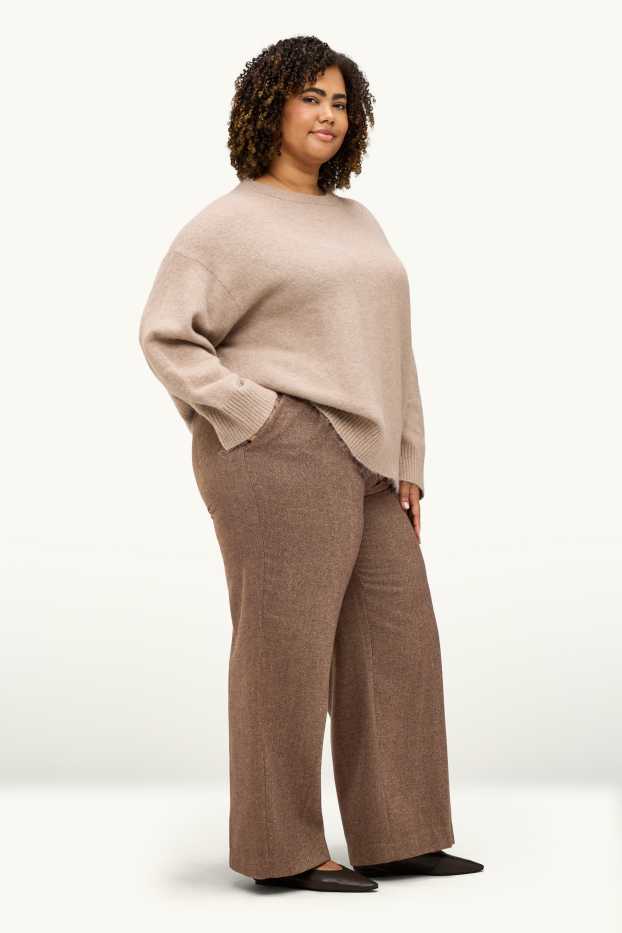 Femmes - Pantalon en toile - high waist - wide leg - marron
