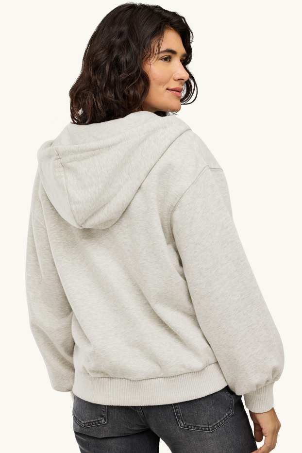 Dames - Sweatvest met capuchon - licht grijs-mix
