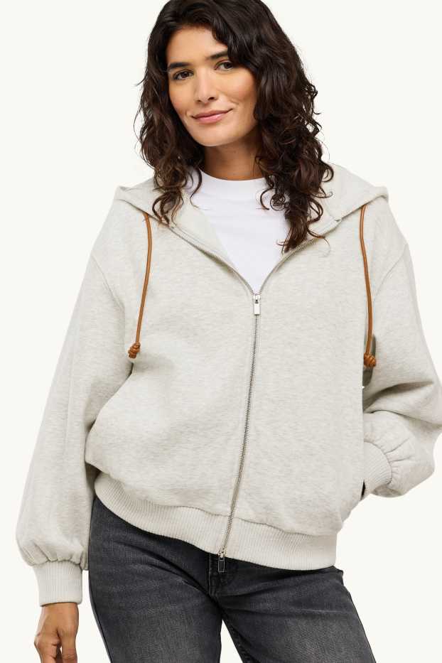 Dames - Sweatvest met capuchon - licht grijs-mix