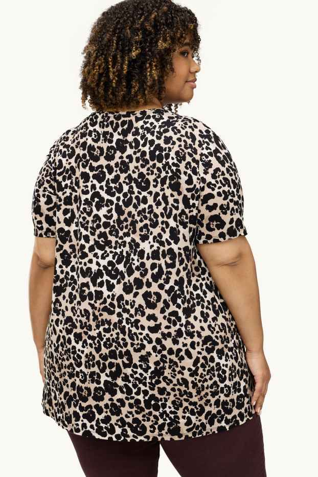 Donna - T-shirt - relaxed fit - stampa leopardata - nero / beige