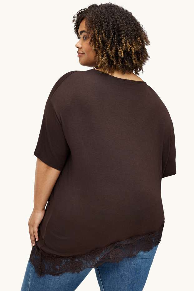 Donna - T-shirt con scollo a V - curvy fit - marrone scuro