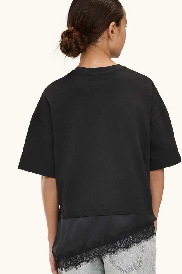 Enfants filles - Haut à manches courtes - look 2-en-1 - noir