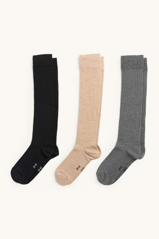 Women - Multipack of 3 - knee-high socks - gray-melange