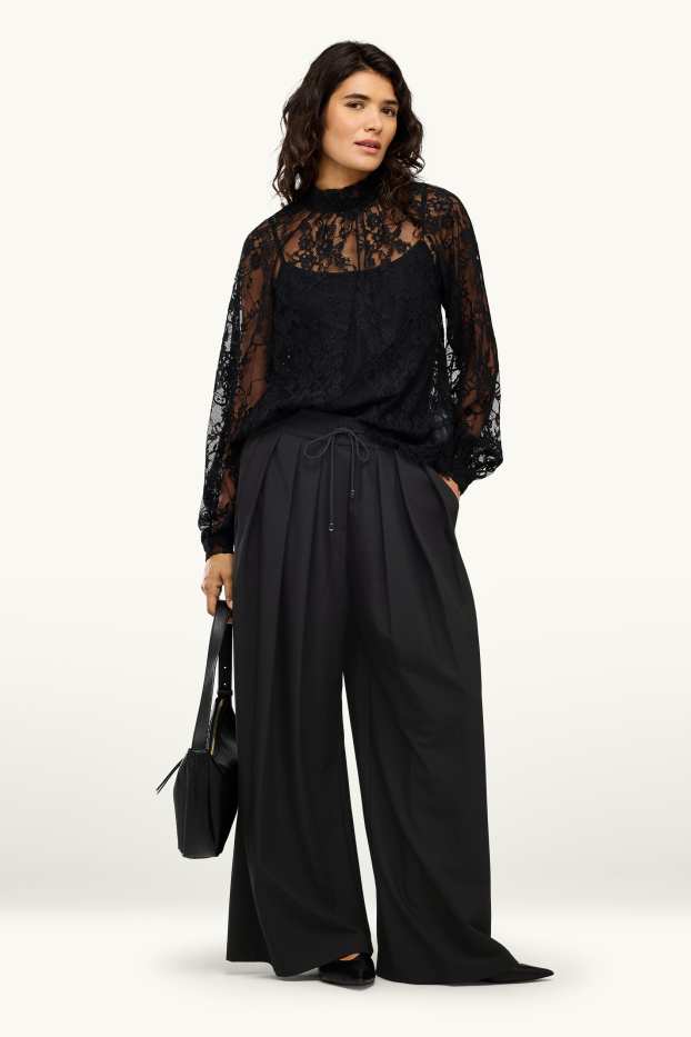 Dames - Pantalon - high waist - wide leg - zwart