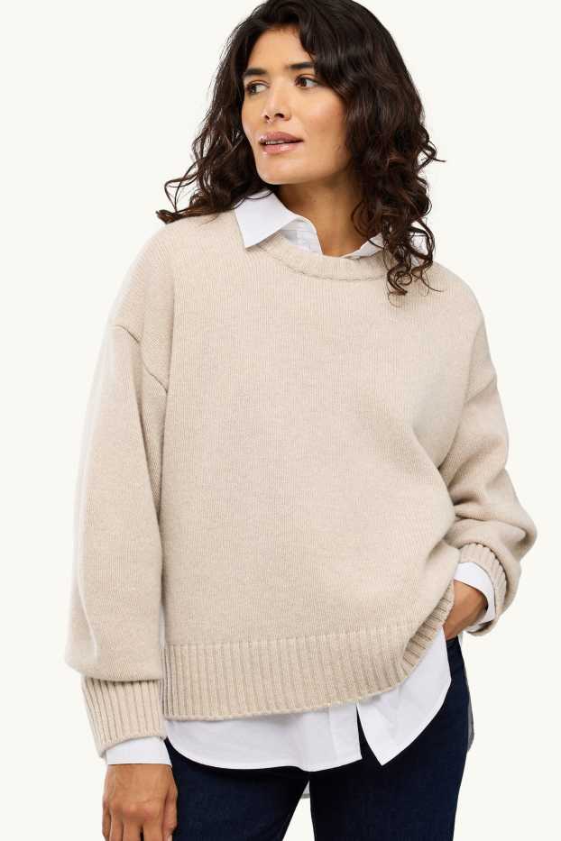 Damen - Woll-Pullover - beige