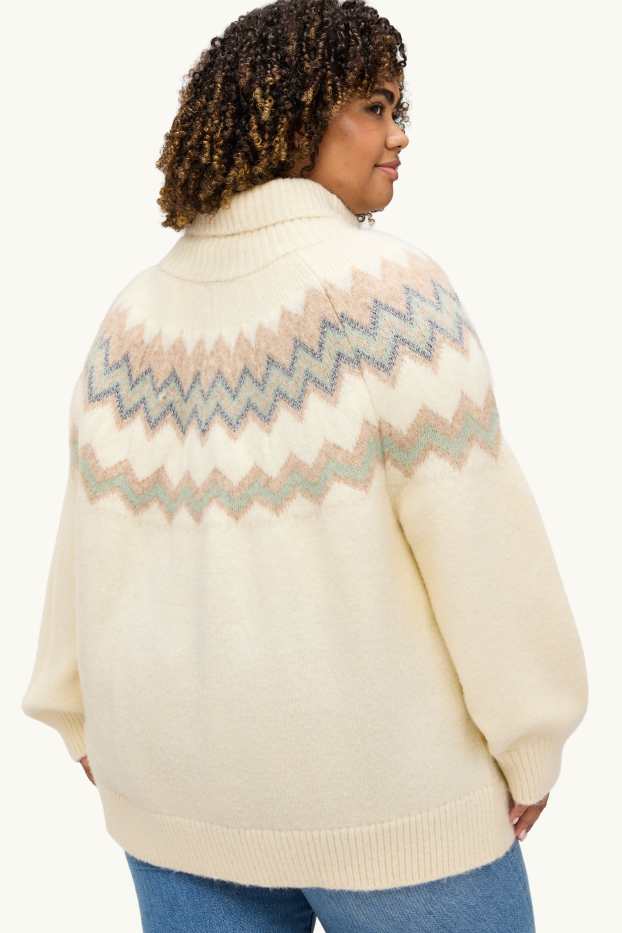 Femmes - Pull à col roulé - effet brillant - à motif - jaune clair