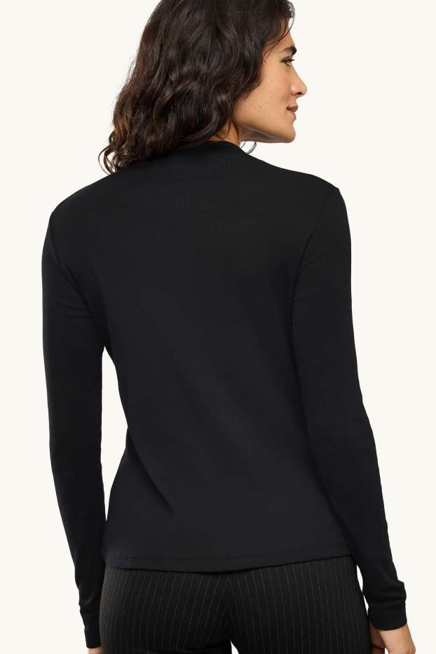 Women - Long sleeve top - slim fit - black