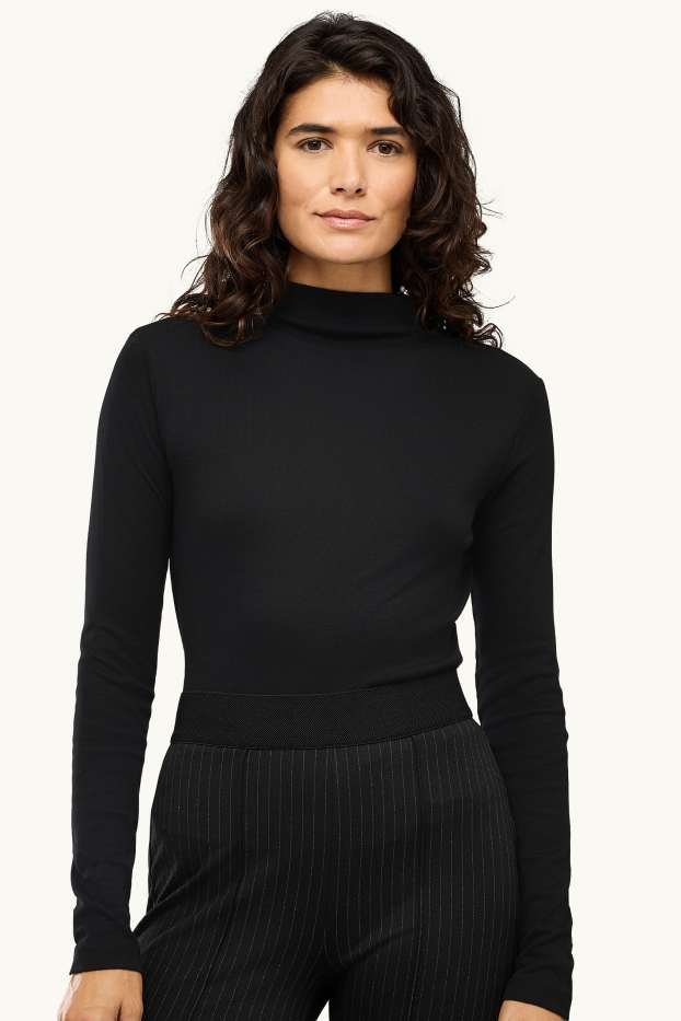Women - Long sleeve top - slim fit - black