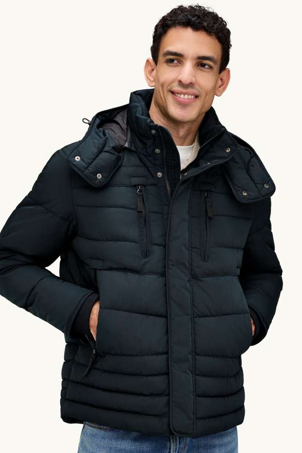 Men - Quilted jacket with hood - dark blue