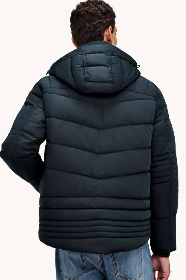 Men - Quilted jacket with hood - dark blue
