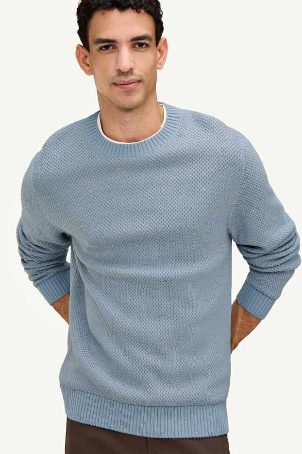 Hommes - Pull - finition texturée - bleu clair