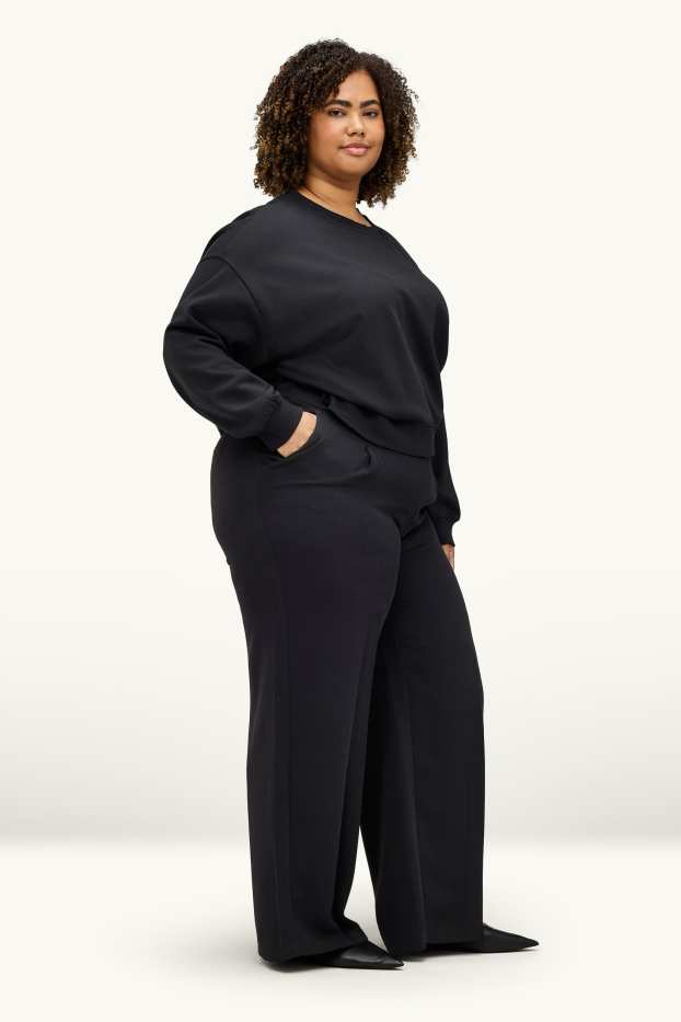 Damen - Stoffhose - High Waist - Wide Leg - schwarz