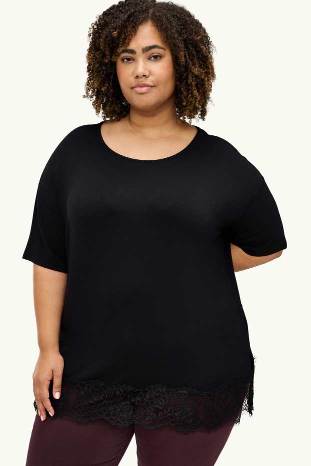 Dámské - Tričko - curvy fit - černá
