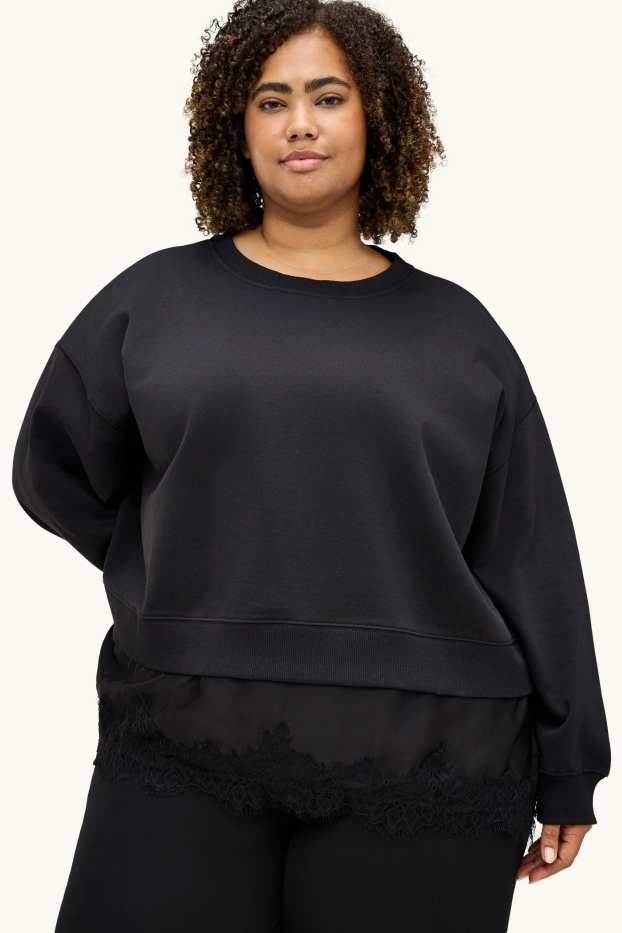 Damen - Sweatshirt - 2-in-1-Look - schwarz