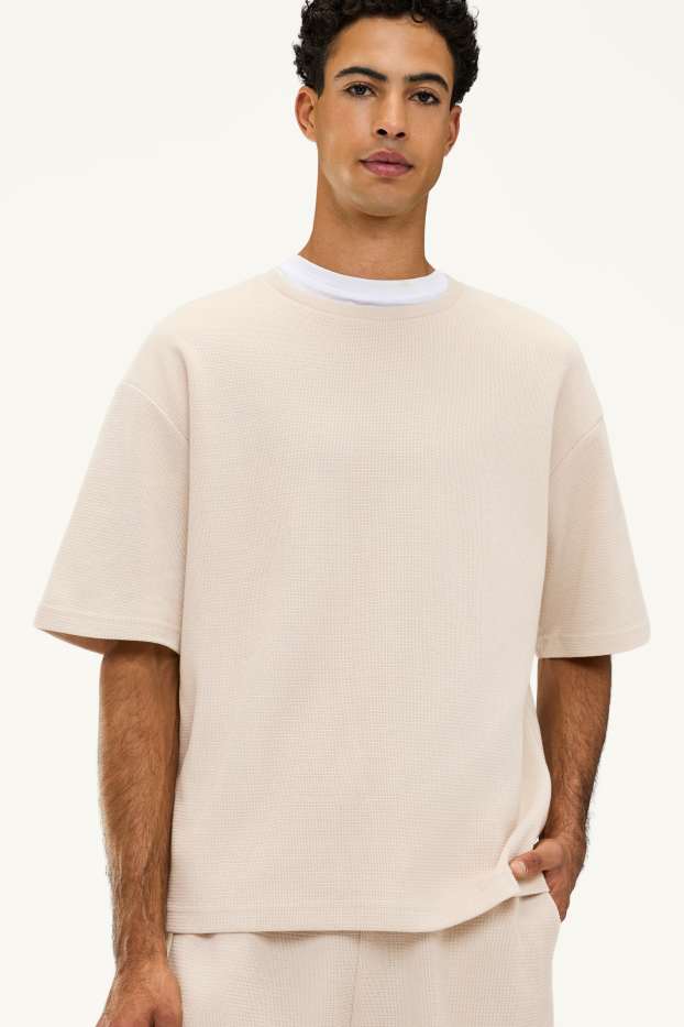 Herren - T-Shirt - Oversized - strukturiert - hellbeige