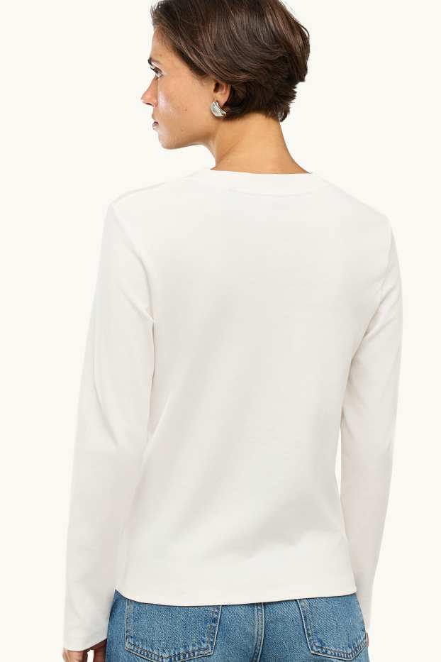 Donna - Maglia a maniche lunghe - regular fit - effetto brillante - a fiori - bianco