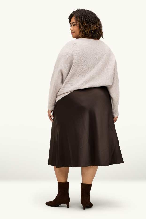 Women - Satin skirt - dark brown