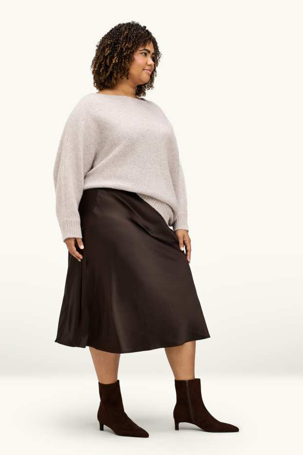 Women - Satin skirt - dark brown