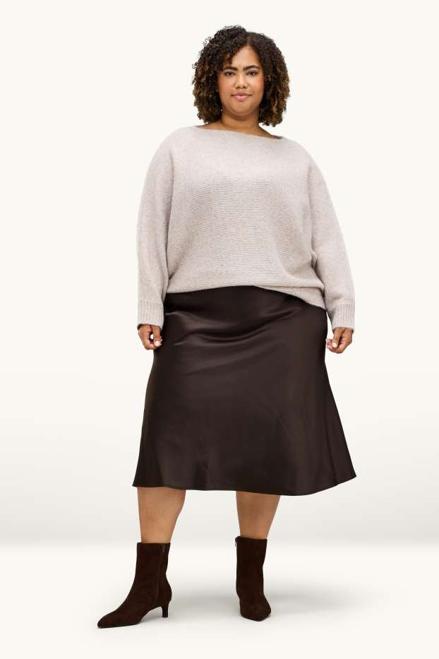 Women - Satin skirt - dark brown